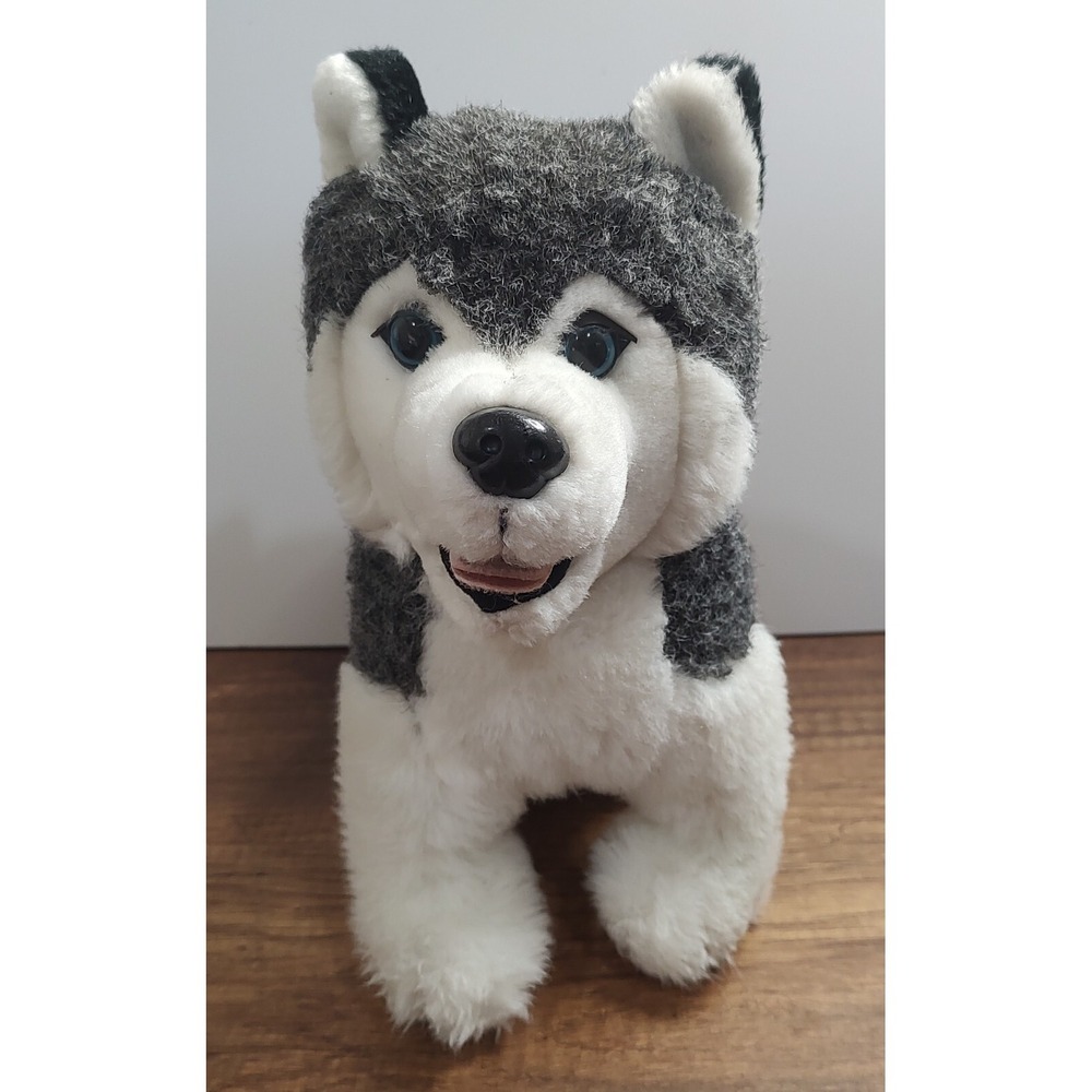 Vtg Realistic Husky Puppy Dog Plush Toy Stuffed Animal 9.5 Inches Blue Eyes S1